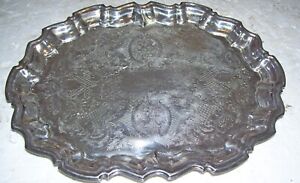 Vintage F B Rogers Silver Co Silver Plate Oval Footed Serving Tray 14 1 2 