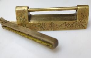 Antique Chinese Brass Padlock Trunk Door Lock Working Key Engraved