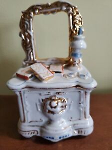 Antique Victorian Porcelain Fairing Trinket Box Dresser Books Lamp Glasses