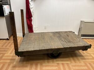 Vintage Industrial Wood Cart Coffee Table Wooden Lineberry Factory Nutting Truck