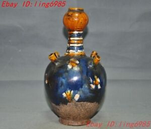 Chinese Tang Sancai Pottery Porcelain Carved Zun Cup Bottle Pot Vase Jar Statue