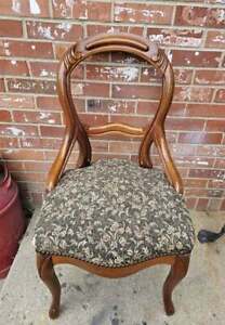Antique Walnut Chair Balloon Back Carved Back Brown Floral Upholstery 2
