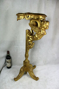 Antique Italian Wood Carved Gold Gilt Putti Cherub Angel Standing Console Table