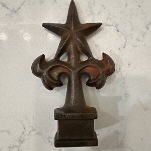 Ornate Cast Iron Fence Finial Texas Star Aged Look Rusty Patina See Pics 