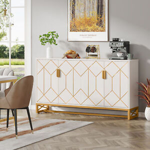 59 Long White Sideboard Buffet Large Storage Cabinet For Kitchen Dining Room