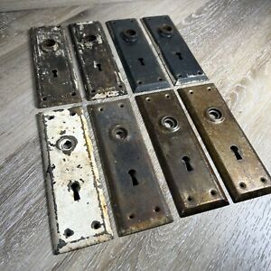 Lot Of 8 Antique Vintage Pressed Door Knob Back Plates 7 X 2 25 Rustic Salvage