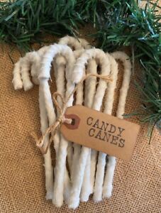 12 Primitive 6 Muslin Offwhite Fabric Candy Canes Christmas Farmhouse Ornaments