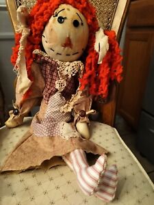 Primitive Easter Spring Bunny Rabbit With Raggedy Ann Doll