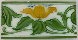 Tiles England Art Nouveau Majolica Antique Rare Vintage Floral 6x3 Inch
