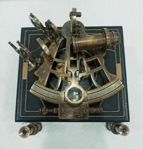 J Scott Antique Sextant Nautical Brass Astrolabe Working Marine Vintage Box