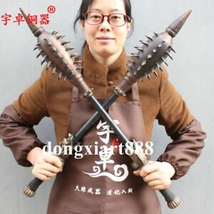 73 Cm Chinese Bronze Copper Dragon Head Wolf S Fangs Mace Stick Cudgel Weapon