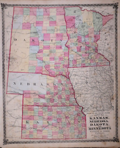 1874 Map Dakota Territory Nebraska Kansas Minnesota 15x18 007