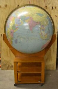 1960 Replogle 32 Wooden Library World Globe Stand Antique Ussr Brueckmann