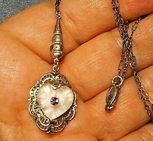 A Camphor Glass Heart Necklace Vintage Small Camphor Glass Heart W Pink Rhinest