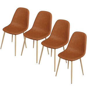 Dining Chairs Set Of 4 Pu Faux Leather Seat Back Ergonomic Design Home Furniture