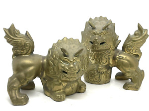 Vintage Brass Foo Dog Lions Statue Pair Male Femaleheavy