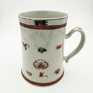 Chinese 18th Century Famille Rose Large Tankard Mug Flowers Insects 6 Tall