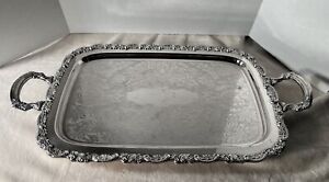 Antique Oneida Silver Plated Ornate 4 Footed Butler S Platter W 2 Lions Head