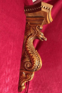 Unique Stylish Set Of 2 Wooden Shelf Carved Dragon Corbel Wall Bracket Design