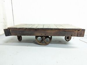 Antique Towsley Industrial Factory Cart 24 X 50 Could Be Coffee Table Iron