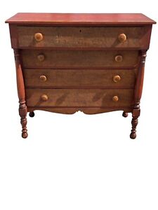 Sheraton Birdseye Maple Cherry Red Wash New England Dresser Chest Drawers 1830
