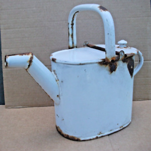 Vintage White Enamelled Watering Can Country Kitchen Style 