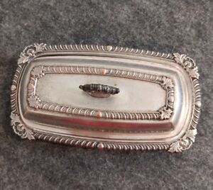 Vintage Butter Dish Marked Silver On Copper With Glass Insert
