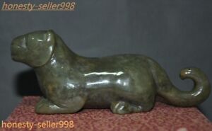 6 4 Ancient China Hetian Jade Hand Carved Fengshui Wealth Leopard Beast Statue