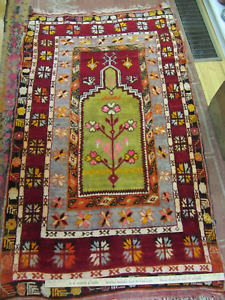 Antique Prayer Rug Large Konya Ladik Melas Turkish 4 X 6 9 Pistachio Signed