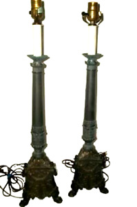 Vintage Neoclassical French Directoire Lamps Rams Heads Claw Feet Bronzed Metal