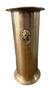 Antique Brass Umbrella Cane Stand With Lion Head Handles 21 Entryway Regency