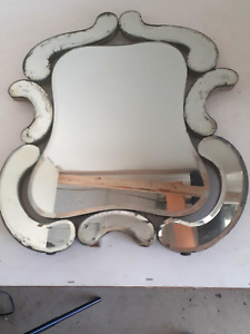 Rare 1950s Art Deco Murano Beveled Glass Mirror Free Standing 20 T