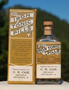 Antique Jefferson Ohio Labeled Full Bim Pill Bottle In Box All Original C Case