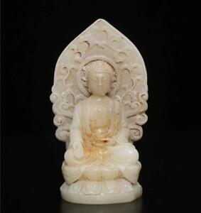 12 5cm Antique Chinese White Jade Buddha Statue W Buddha