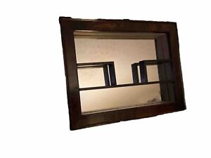 Vintage Wood Glass Mirror Tabletop Wall Hanging Display Curio 1 Long W 2 Shelves