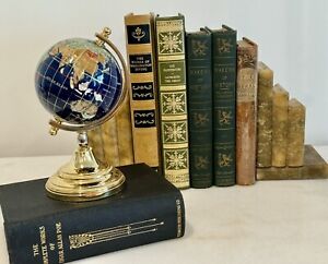 Vintage Mini World Globe With Inlaid Semi Precious Stones And A Brass Stand