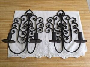 Vtg Mcm Mexican Wrought Iron Wall Candleholders Pair 