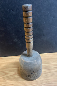 Antique Primative Wooden Mallet Masher Heavy At 2 Pounds 12 1 2 