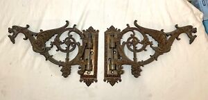 Large Pair Of Antique Bronze Cast Iron Pivoting Griffin Wall Hook Hangers Sconce