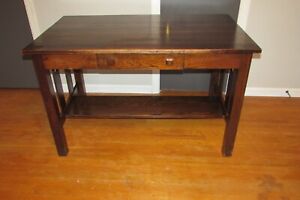 Antique Red Oak Mission Arts Crafts Style Writing Desk Library Table 1171