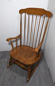 Vintage 60s L Z Kamman Maple Wood Windsor Captain Spindle Back Rocking Chair