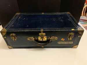 Antique C 1920 S Blue Metal Suitcase Travel Trunk