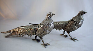 2 Silver Plated Pheasants Figures Ornaments