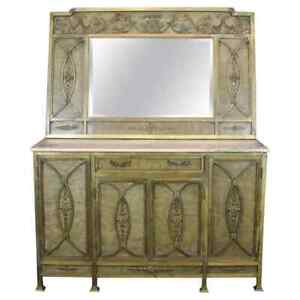 Extraordinary Solid Bronze French Marble Top Directoire Sideboard With Mirror