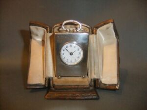 Fine Antique Miniature Silver Cased Carriage Clock London 1915 With Travel Case