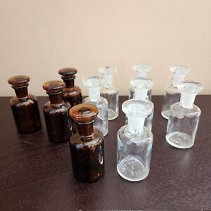 Vintage Glass Apothecary Chemistry Bottles W Stoppers
