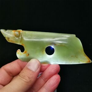 Chinese Old Rare Hetian Jade Jadeite Hand Carved Pendant Necklace Dragon Axe