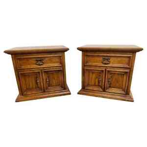 Drexel Heritage Campaign Style Pecan Wood Nightstand Or End Table A Pair