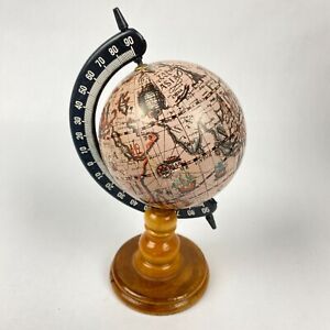 World Desk Top Globe Mini Miniature On Wood Stand 7 1 2 Tall Vintage