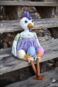 Ooak Primitive Spring Mother S Day Chicken Hen W Eggs Art Doll Set Poppywise